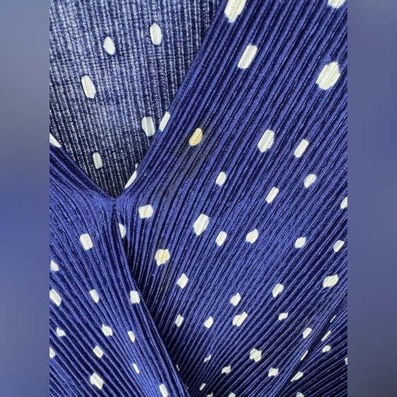 ASTR The Label Navy Blue/White Polka Dot Plisse Ribbed V-Neck Blouse - Picture 6 of 6
